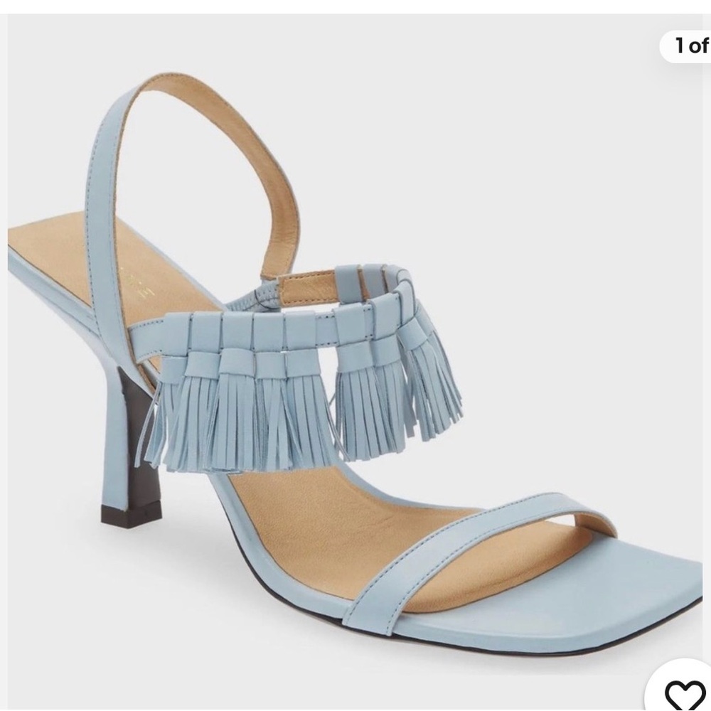 FRAME Borrego Leather Tassel Sandal in Chambray blue 6.5US